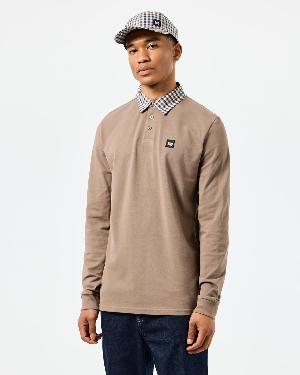 Walker Long Sleeve Polo Shirt Mocha Brown/Mid House Check – Weekend Offender