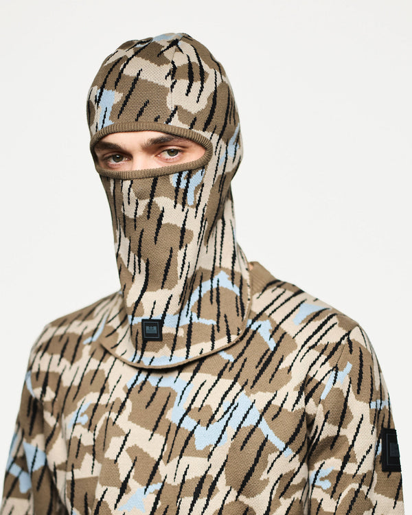 Oden Camo Rib Knit Balaclava Tobacco Brown
