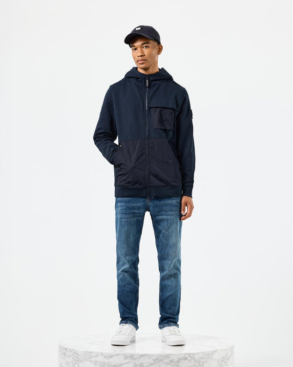 Daponte Zip Through Hoodie Navy