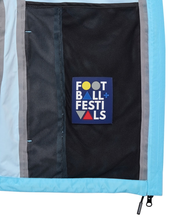 Football + Festivals Waterproof Pack Away Jacket Ocean Wave Blue