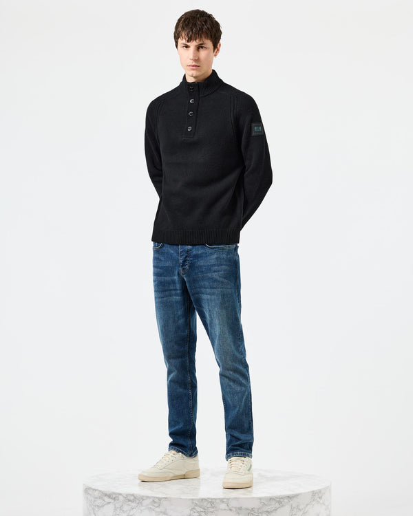 Castillos Knitted Wool Quarter Neck Sweater Black