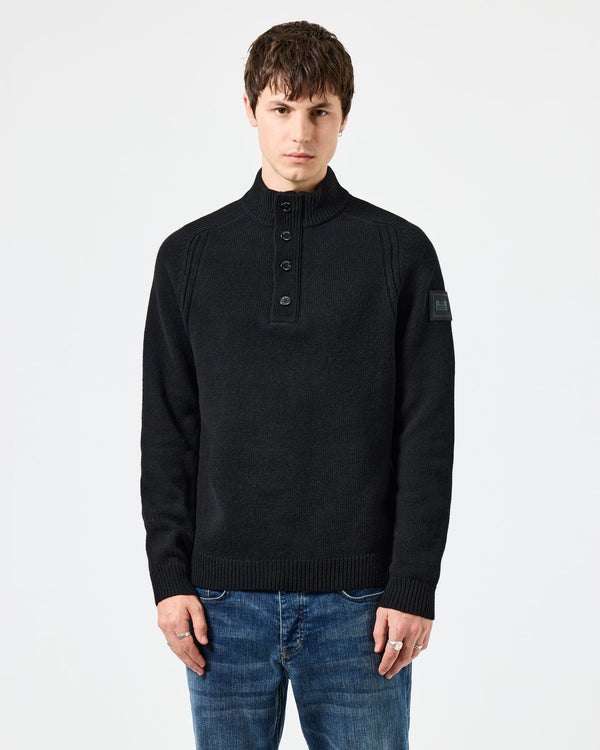 Castillos Knitted Wool Quarter Neck Sweater Black