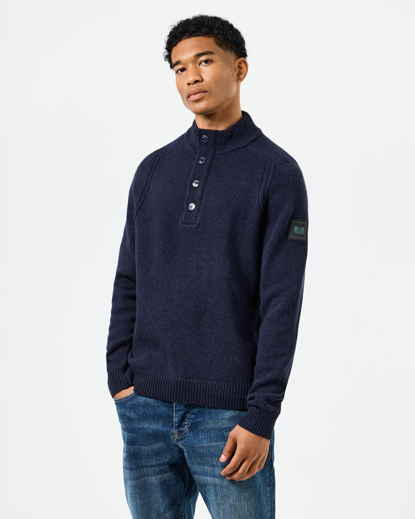 Castillos Knitted Wool Quarter Neck Sweater Navy