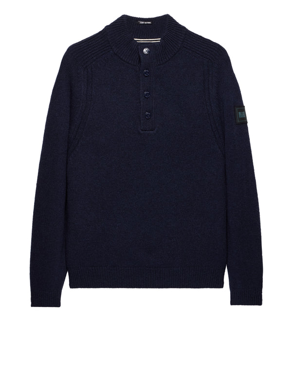 Castillos Knitted Wool Quarter Neck Sweater Navy