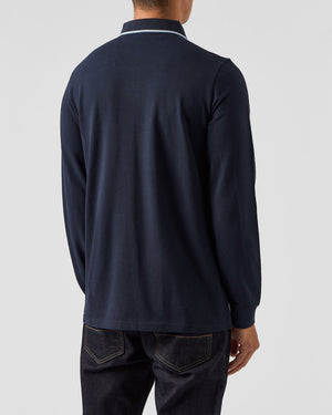 Carola Long Sleeve Polo Shirt Navy/Blue House Check