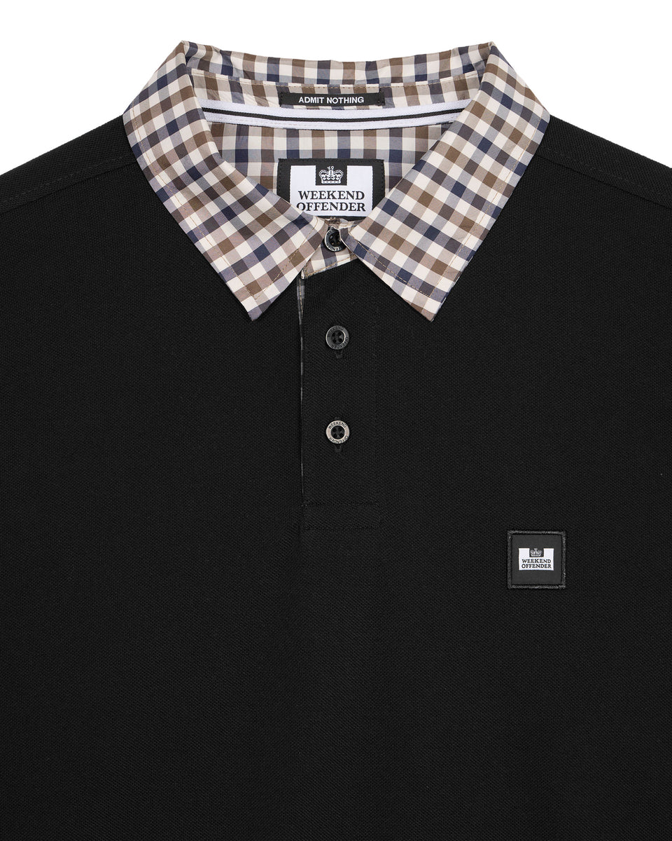 Walker Long Sleeve Polo Shirt Black/Mid House Check – Weekend Offender