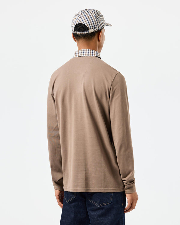 Walker Long Sleeve Polo Shirt Mocha Brown/Mid House Check