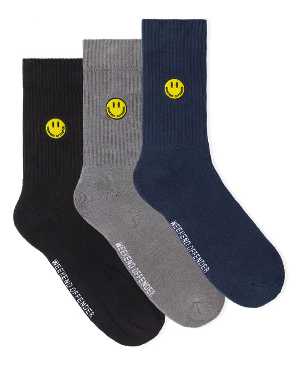 Smiley Sports Socks Navy/Black/Grey Pack of 3