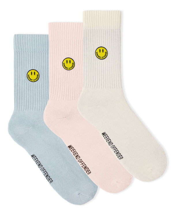 Smiley Sports Socks Pink/Blue/Cream Pack of 3