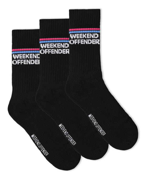 Twin Stripe Sports Socks Black (3 PAIR PACK)