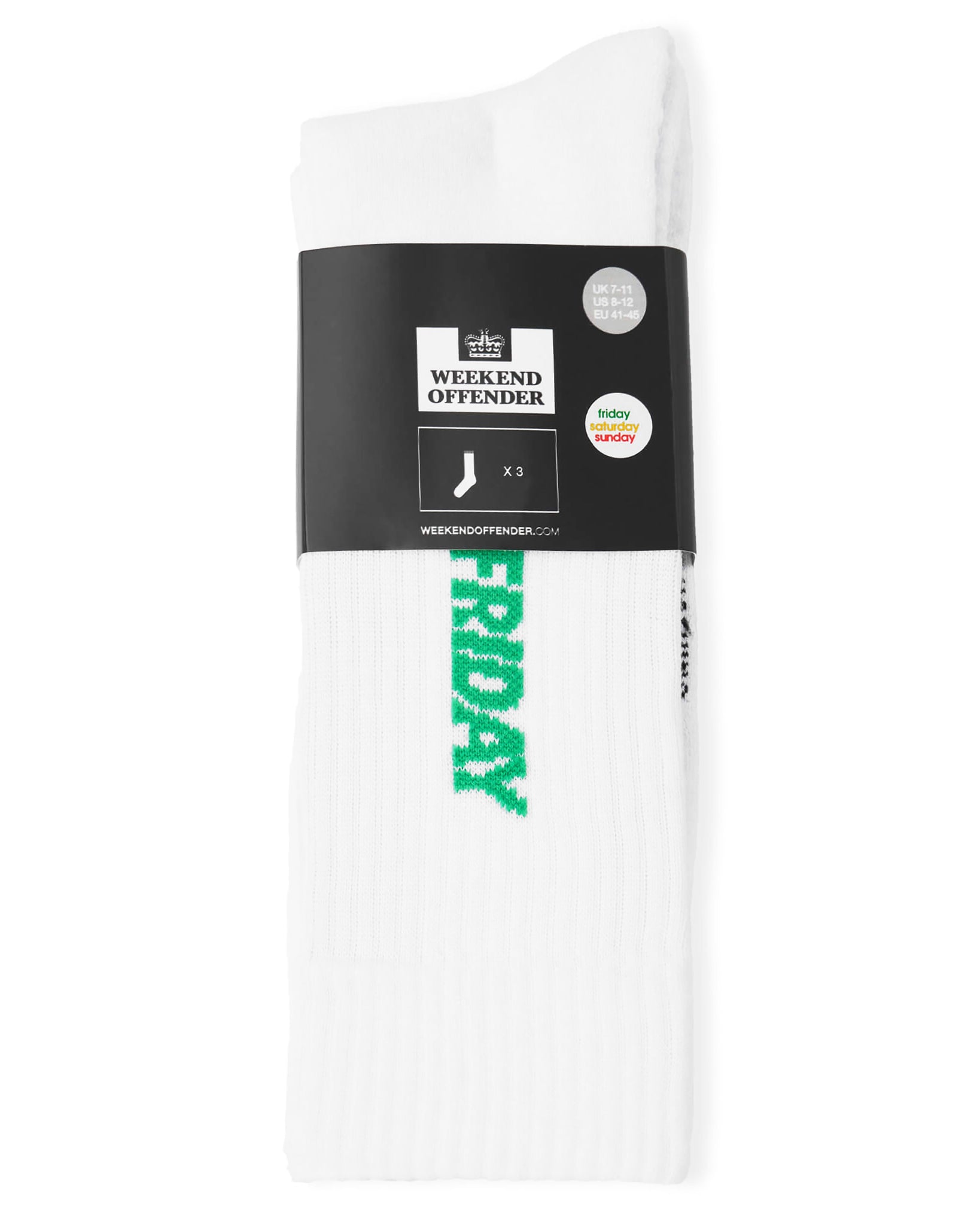 Friday/Saturday/Sunday Sports Socks White