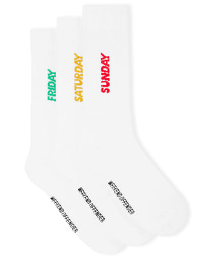 Friday/Saturday/Sunday Sports Socks White